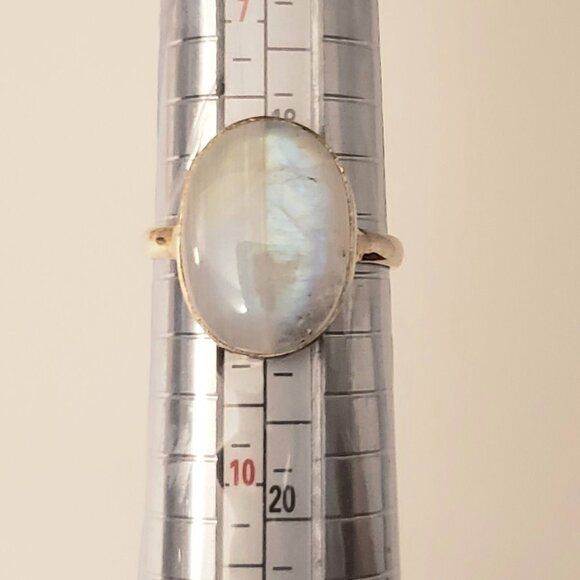 Jewelry - Rainbow Moonstone Oval Cabochon 925 Sterling Silver Ring Size 8.5-.75 Prism Fire